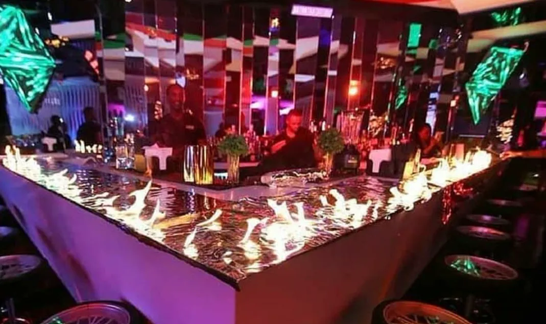 Lit-up bar at a night venue